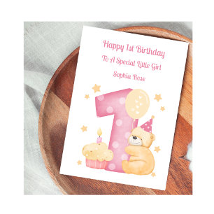 Polka Dot Teddy Birthday Girl Card Karte