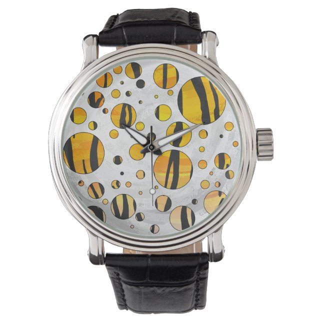 Polka Dot Tiger Black and Orange Print Armbanduhr (Vorderseite)