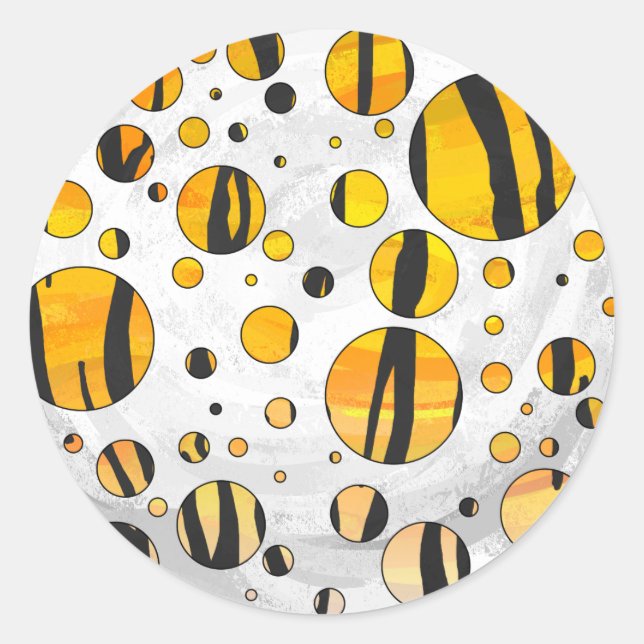 Polka Dot Tiger Black and Orange Print Runder Aufkleber (Vorderseite)