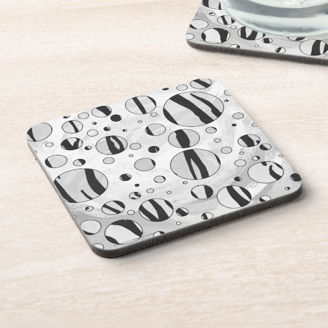 Polka Dot Tiger Black and White Print Getränkeuntersetzer (Linke Seite)