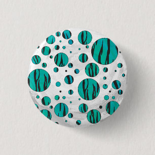 Polka Dot Tiger Black und Aquamarin Print Button
