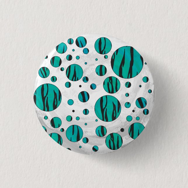 Polka Dot Tiger Black und Aquamarin Print Button (Vorderseite)