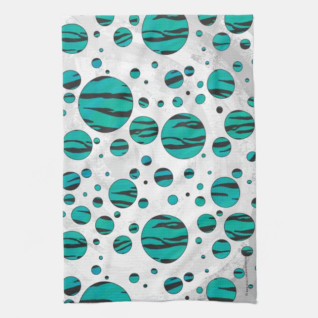 Polka Dot Tiger Black und Aquamarin Print Handtuch (Vertikal)