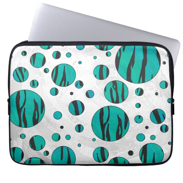 Polka Dot Tiger Black und Aquamarin Print Laptopschutzhülle (Vorderseite)