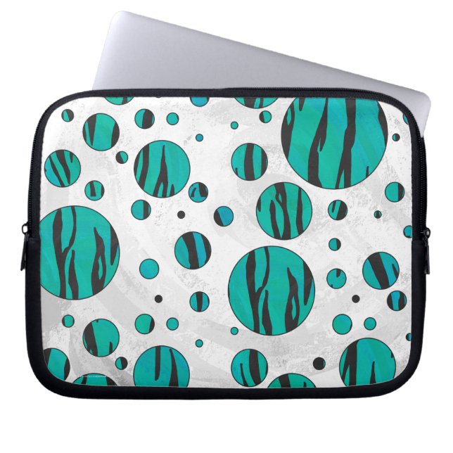 Polka Dot Tiger Black und Aquamarin Print Laptopschutzhülle (Vorderseite)
