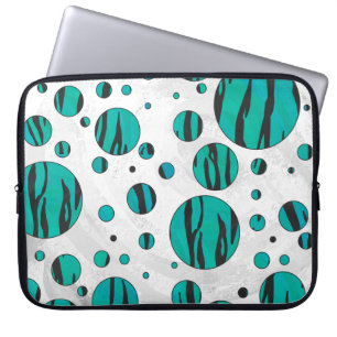 Polka Dot Tiger Black und Aquamarin Print Laptopschutzhülle