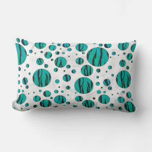 Polka Dot Tiger Black und Aquamarin Print Lendenkissen