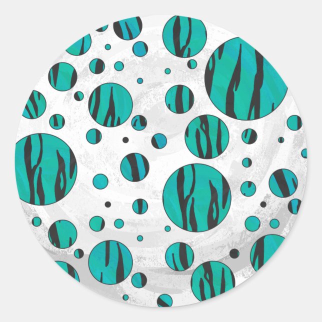 Polka Dot Tiger Black und Aquamarin Print Runder Aufkleber (Vorderseite)