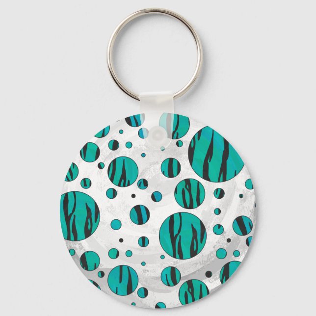 Polka Dot Tiger Black und Aquamarin Print Schlüsselanhänger (Vorderseite)