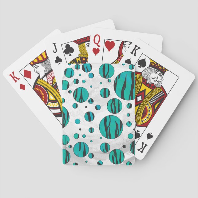 Polka Dot Tiger Black und Aquamarin Print Spielkarten (Rückseite)