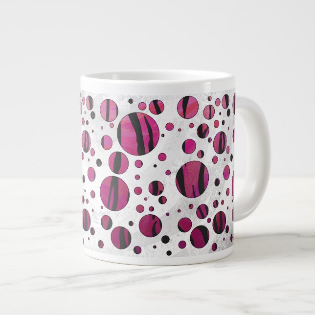 Polka Dot Tiger Hot Pink und Black Print Jumbo-Tasse (Vorderseite Rechts)