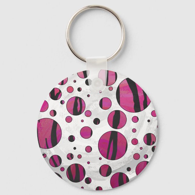 Polka Dot Tiger Hot Pink und Black Print Schlüsselanhänger (Vorderseite)