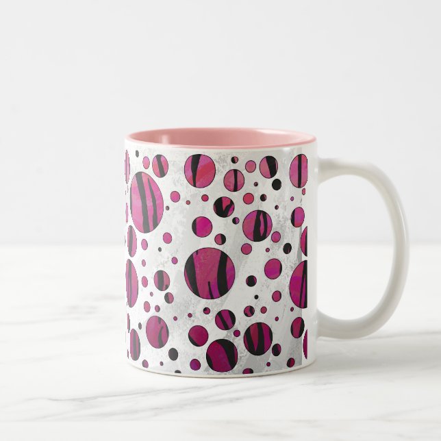Polka Dot Tiger Hot Pink und Black Print Zweifarbige Tasse (Rechts)