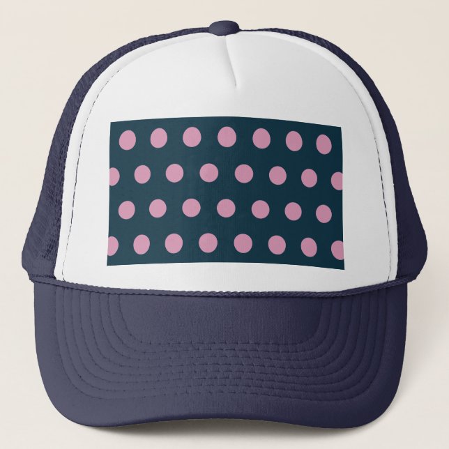 Polka Dot Trucker Hat (Midnight Blue & Soft Pink) Truckerkappe (Vorderseite)