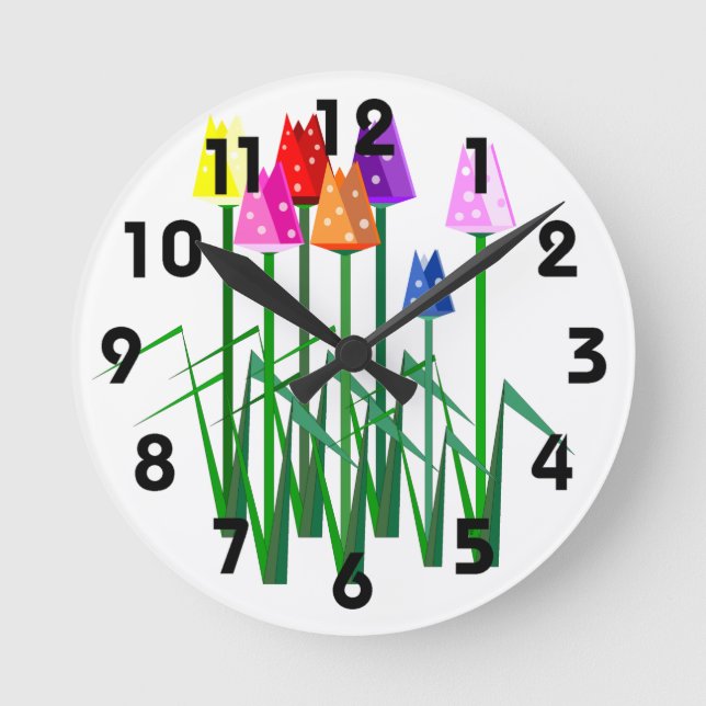 Polka Dot Tulips Clock Runde Wanduhr (Vorderseite)