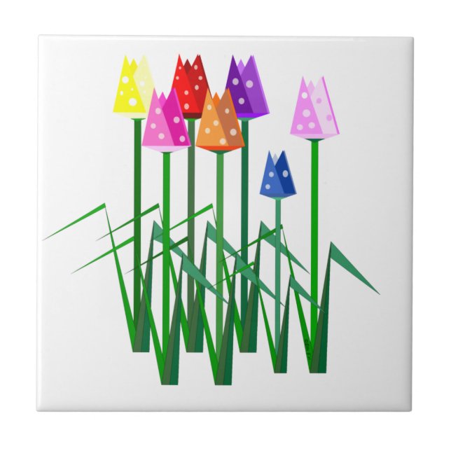 Polka Dot Tulips Keramik Tile Fliese (Vorderseite)