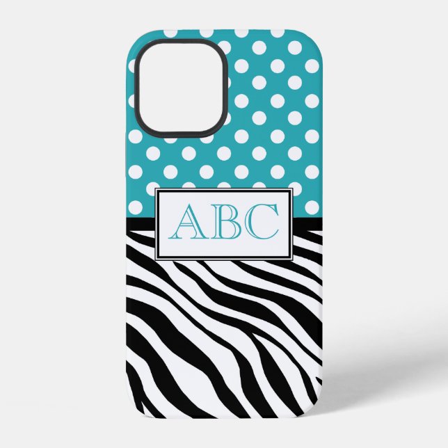 Polka Dot Turquoise und Zebra Print iPhone 12 Hülle (Rückseite)