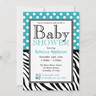 Polka Dot Turquoise & Zebra Print Baby Shooter Einladung