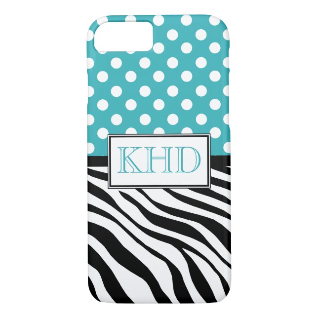 Polka Dot Turquoise & Zebra Print iPhone 7 Fall Case-Mate iPhone Hülle (Rückseite)
