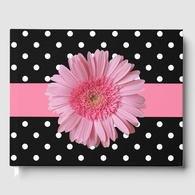 Polka Dot und Pink Gerber Daisy Wedding Gästebuch (Vorderseite)
