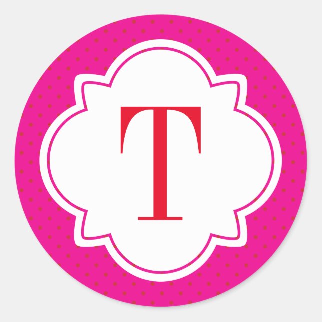 Polka Dot und Quatrefolie Single Letter Monogram Runder Aufkleber (Vorderseite)