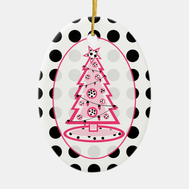 Polka-Dot und rosa Weihnachtsbaum Keramikornament (Vorne)