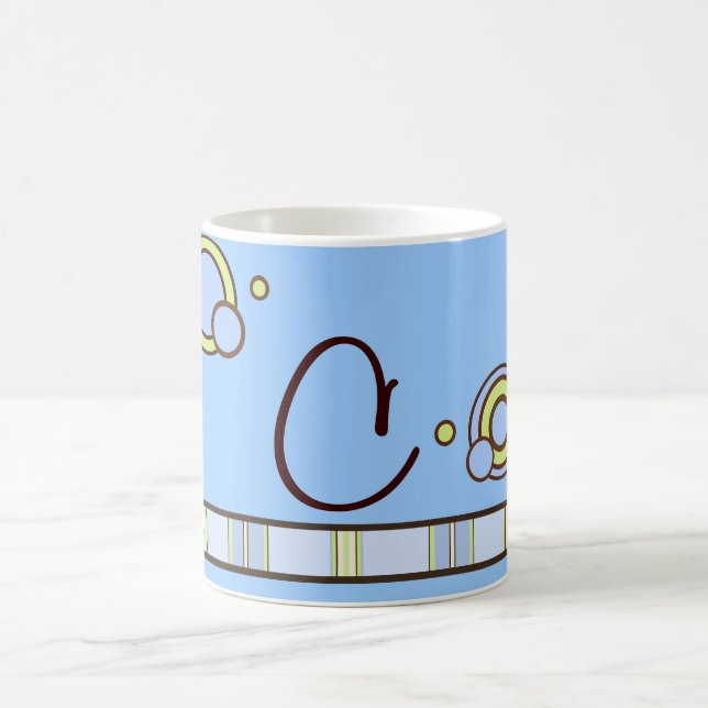 Polka Dot und Streifen Blue Monogram Kaffeetasse (Mittel)