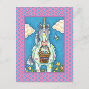 POLKA DOT UNICORN AND EASTER EGG BASKET, FANTASY FEIERTAGSPOSTKARTE