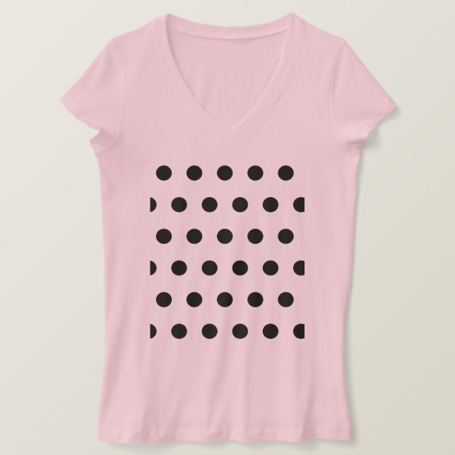 Polka Dot V-Neck T - Shirt (rosa & schwarz) (Design vorne)