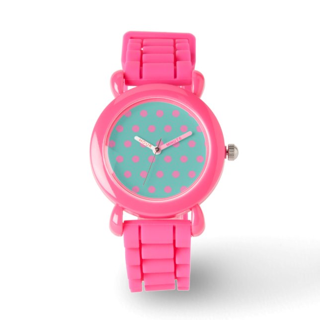 Polka Dot Watch (Aqua & Pink) Armbanduhr (Vorderseite)