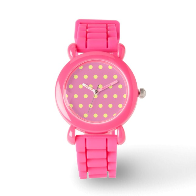 Polka Dot Watch (rosa und weich gelb) Armbanduhr (Vorderseite)