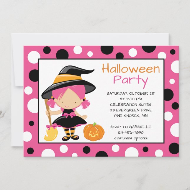 Polka Dot Witch Halloween-Party Einladungen (Vorderseite)