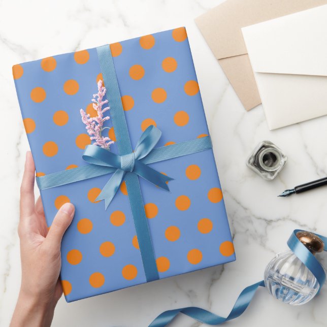 Polka Dot Wrapping Paper (Denim Blue & Orange) Geschenkpapier (Schenken)