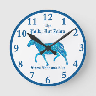 Polka Dot Zebra English Pub - Blue Runde Wanduhr