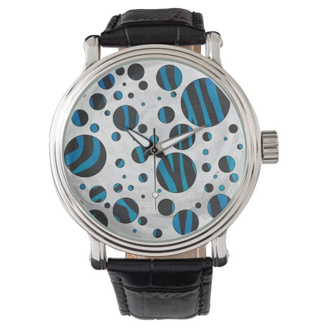 Polka Dot Zebra Schwarz und Blau Muster Armbanduhr (Vorderseite)