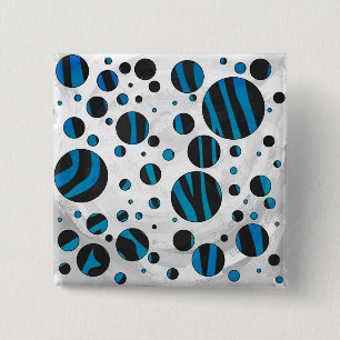 Polka Dot Zebra Schwarz und Blau Muster Button