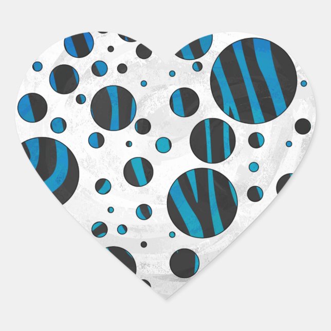 Polka Dot Zebra Schwarz und Blau Muster Herz-Aufkleber (Vorderseite)