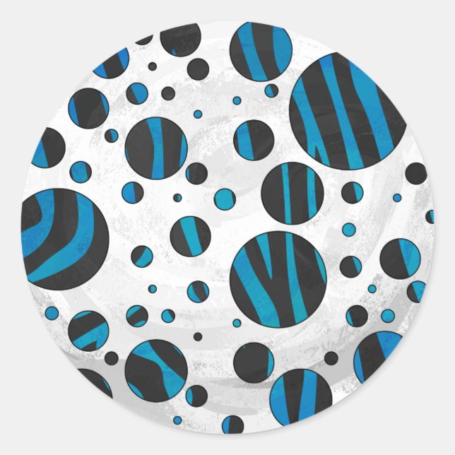 Polka Dot Zebra Schwarz und Blau Muster Runder Aufkleber (Vorderseite)