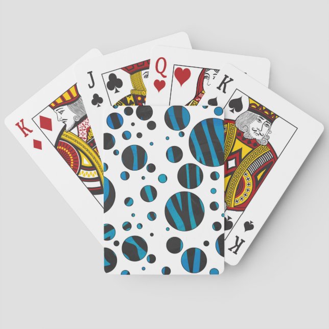 Polka Dot Zebra Schwarz und Blau Muster Spielkarten (Rückseite)