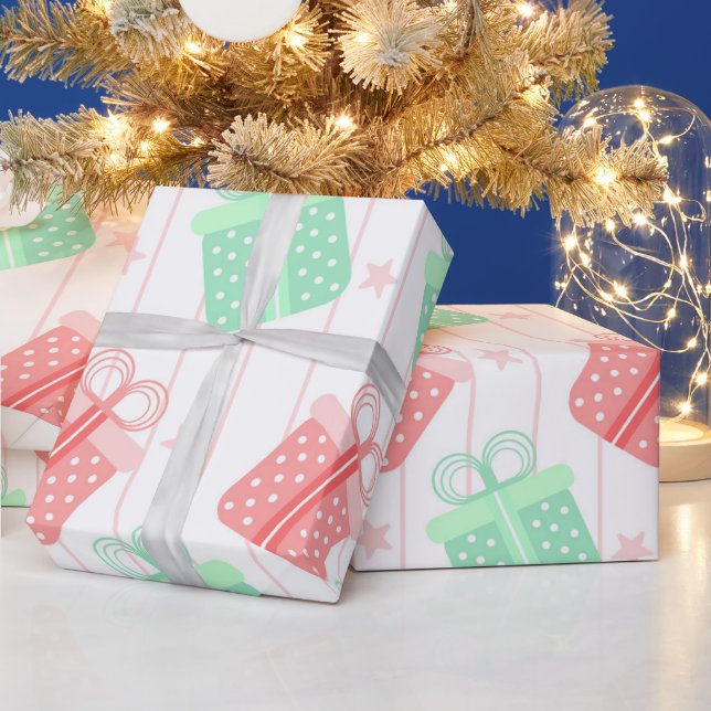 Polka DotGreen und Pink Presents Geschenkpapier (Feiertage)