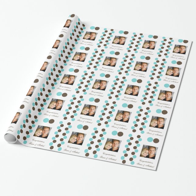 Polka dotiert blaubraunes Foto Geschenkpapier (Ungerollt)