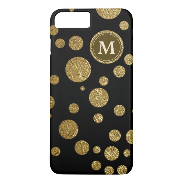 Polka dotiert Gold auf schwarz, personalisiert Case-Mate iPhone Hülle (Rückseite)