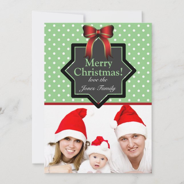 Polka Dots and Bow Festive Custom Foto Weihnachten (Vorderseite)