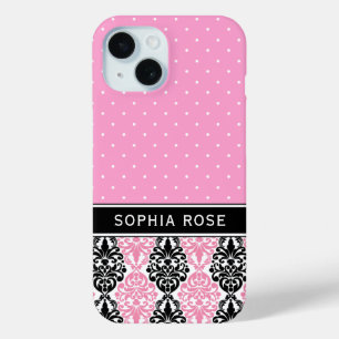 Polka Dots and Damask Pink Black Individuelle Name Case-Mate iPhone Hülle