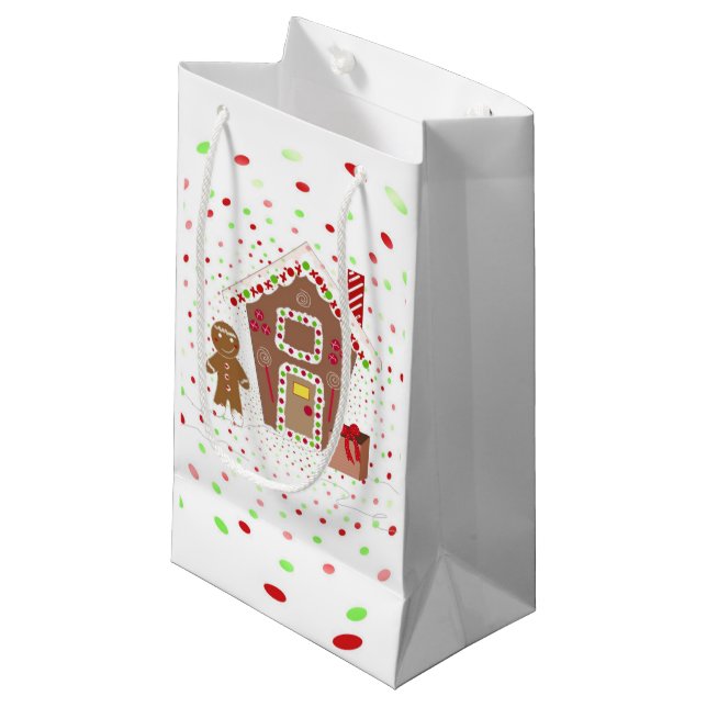 Polka Dots and Gingerbread House Kleine Geschenktüte (Vorderseite Schrägansicht)