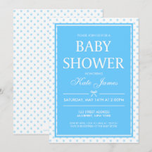 Polka Dots and Ribbon Blue Baby Shower Einladung