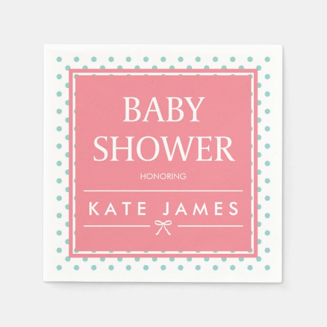 Polka Dots and Ribbon Pink Baby Shower Serviette (Vorderseite)