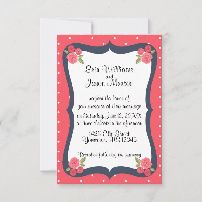 Polka Dots and Rose Hochzeitseinladung Einladung (Vorderseite)