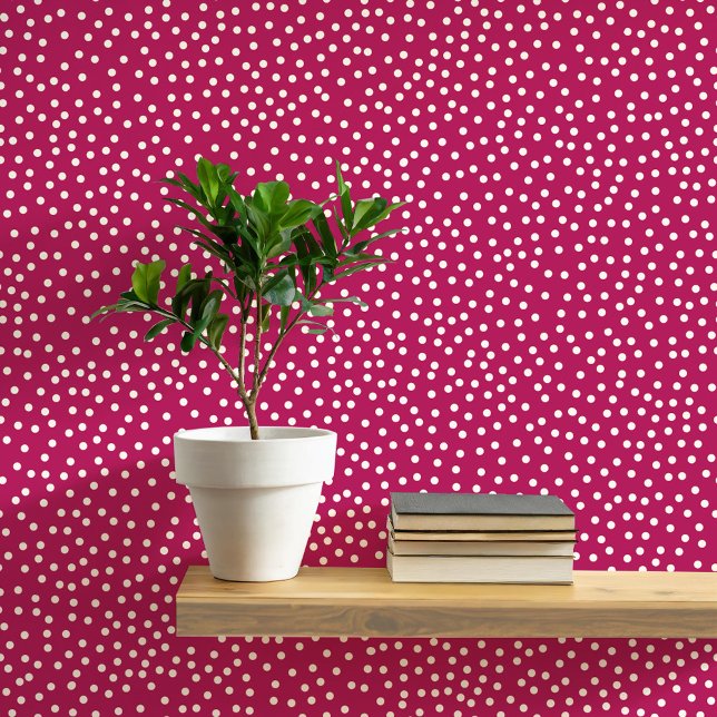 Polka Dots and Spoam Cream auf Magenta Red Tapete (Pretty polka dots and spots pattern peel and stick wallpaper in cream and rich magenta red)