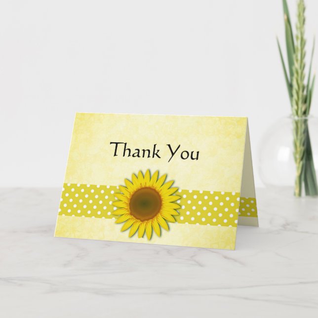 Polka Dots and Sunflowers Dankeschön Card Dankeskarte (Vorderseite)